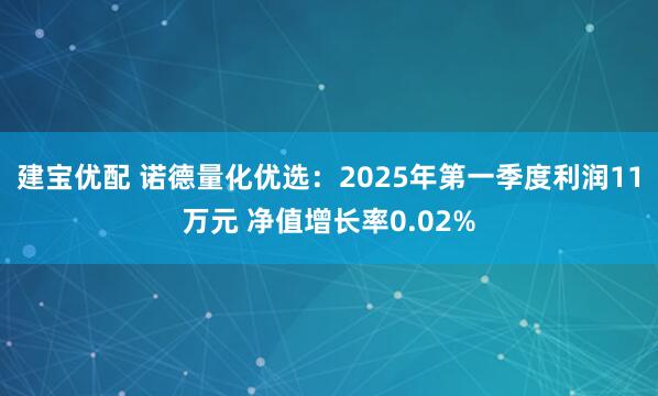 建宝优配 诺德量化优选：2025年第一季度利润11万元 净值增长率0.02%